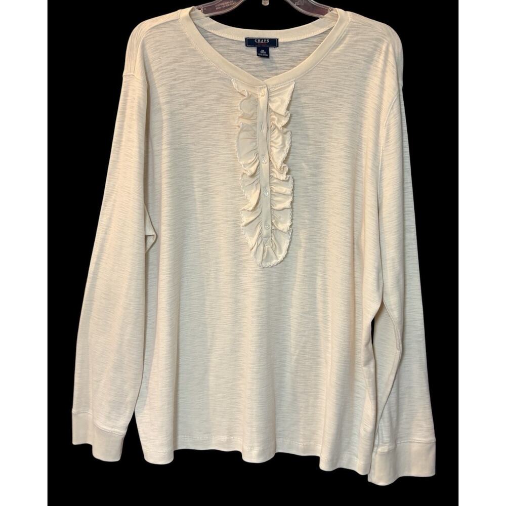 Chaps Cream Ruffled Long Sleeve Knit Top 3X NWT